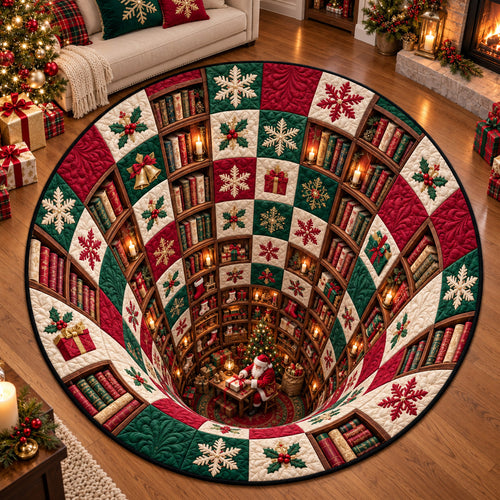 Poinsettia Library Vortex Quilted Round Mat GFTOMA15137