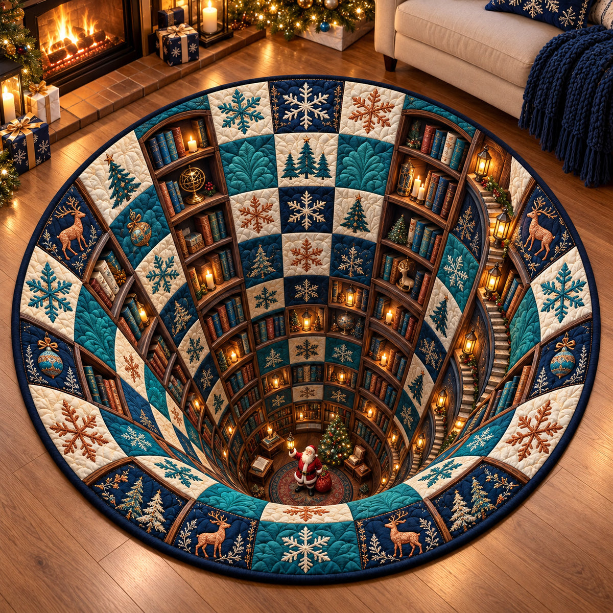 Winter Library Vortex Quilted Round Mat GFTOMA15138