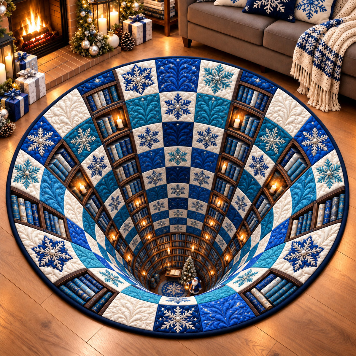 Blue Library Vortex Quilted Round Mat GFTOMA15141