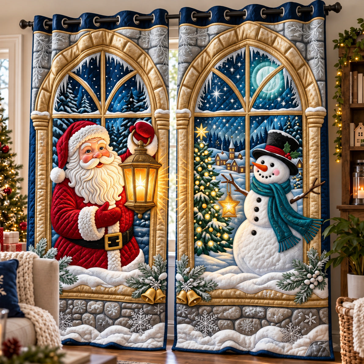 Santa Snowman Quilted Curtains GFTOMA15154