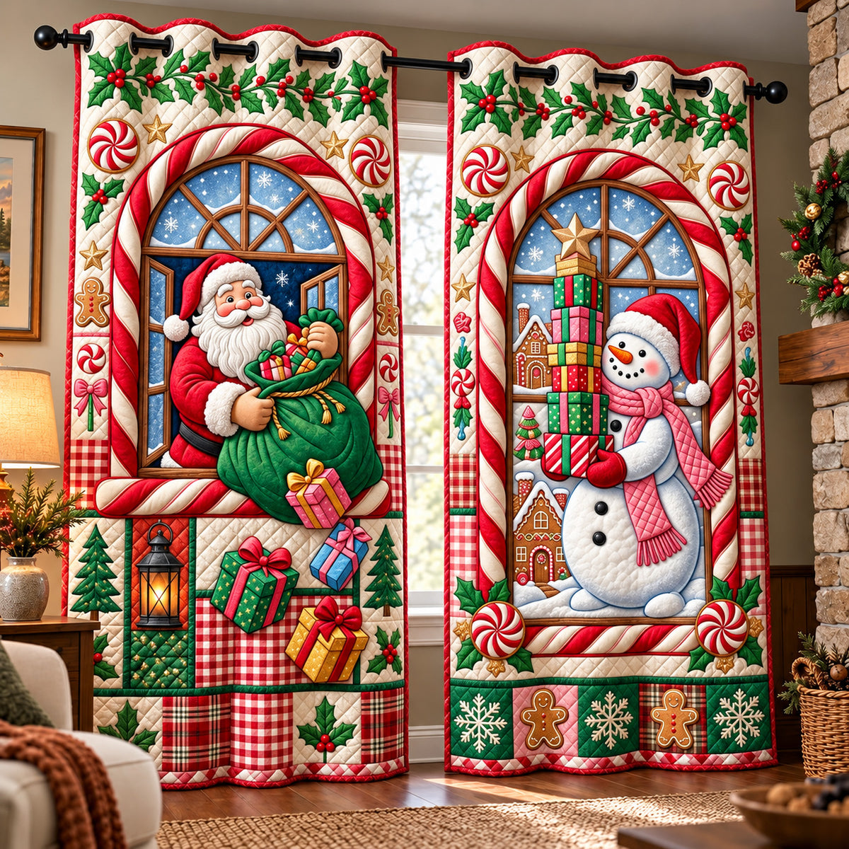 Candy Cane Santa Quilted Curtains GFTOMA15157