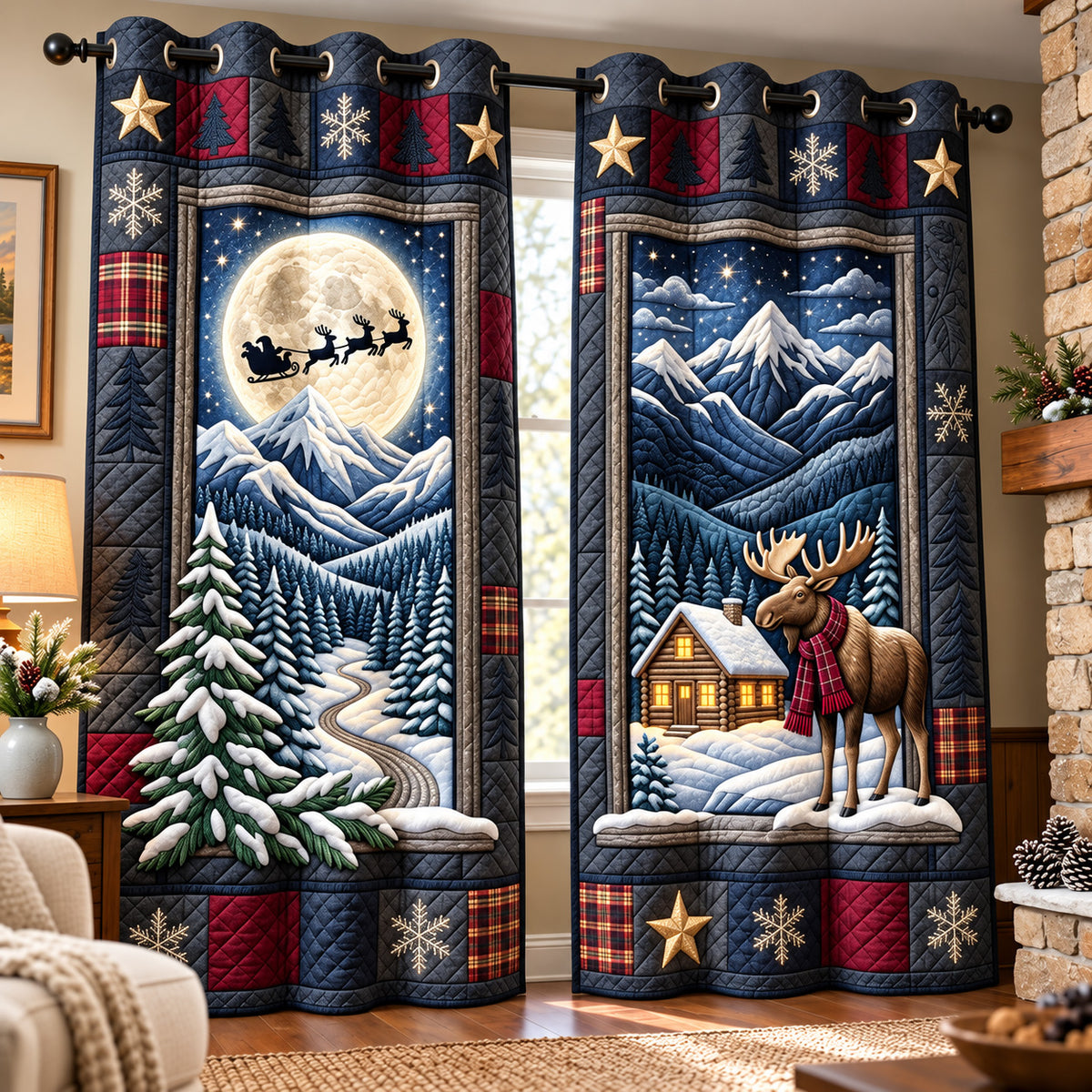 Moonlit Moose Quilted Curtains GFTOMA15164