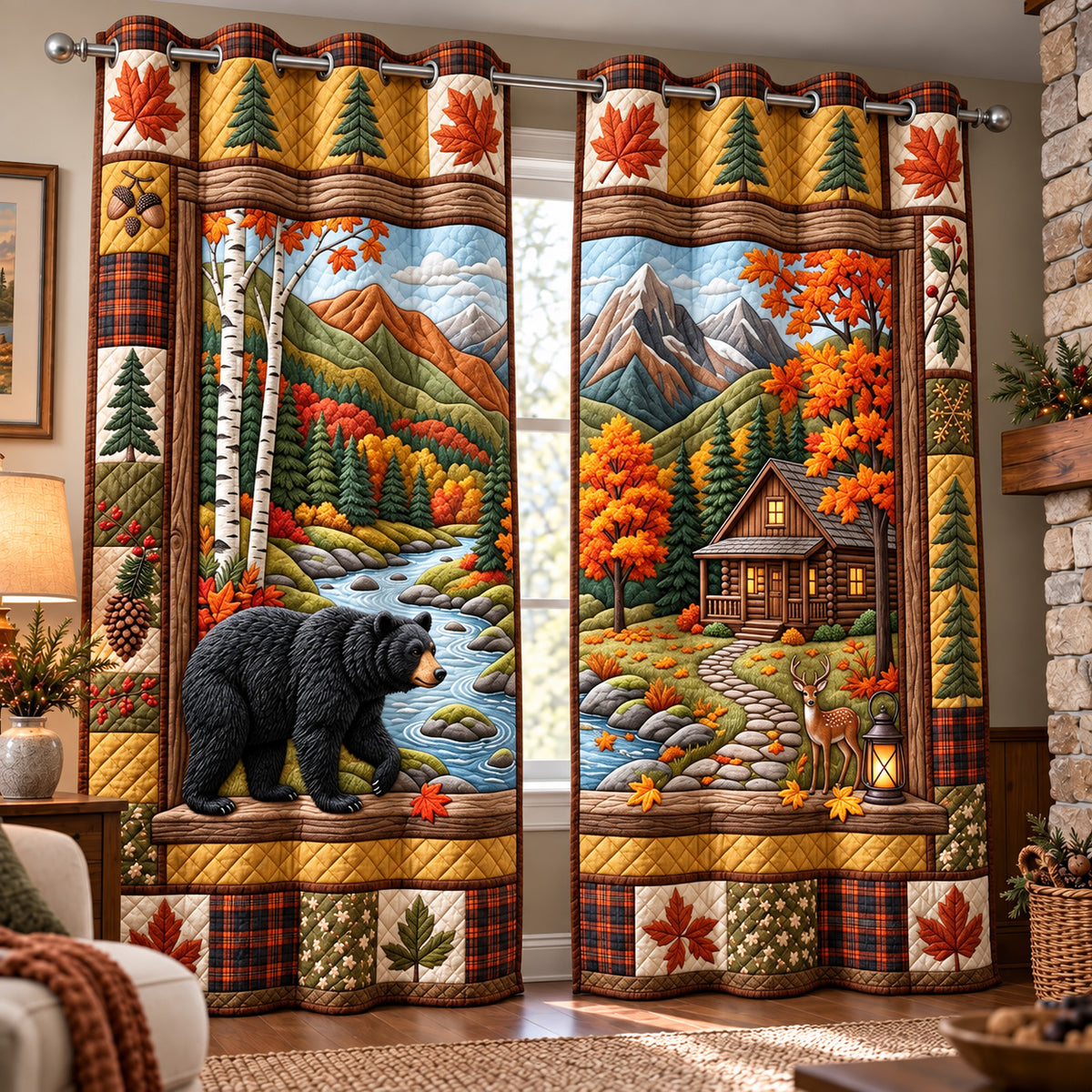 Autumn Bear Quilted Curtains GFTOMA15165