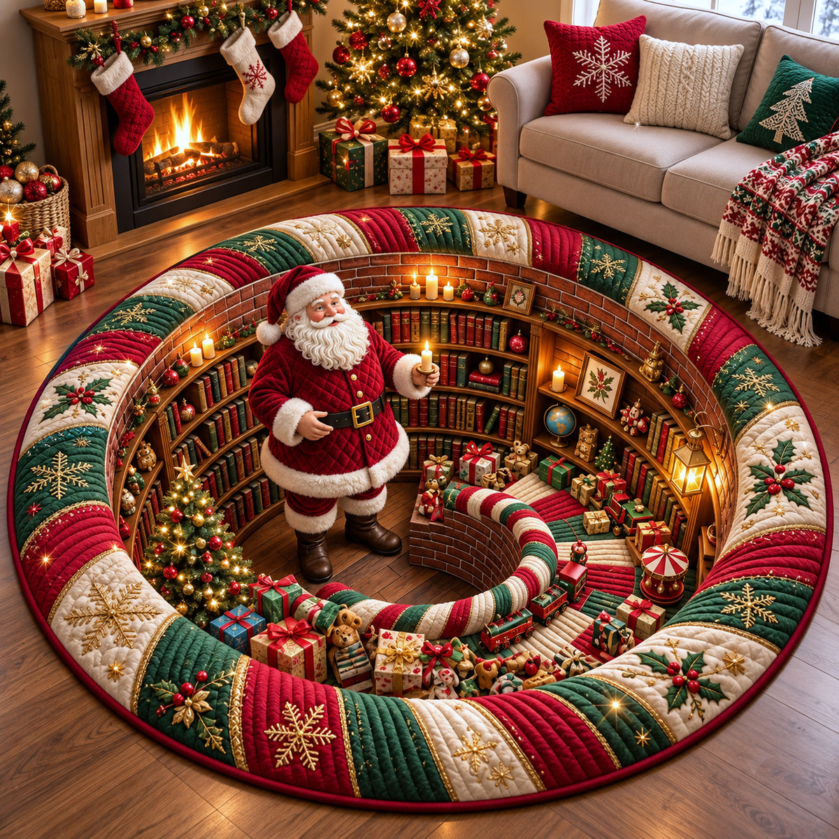 Christmas Santa Vortex Quilted Round Mat GFTOMA15173