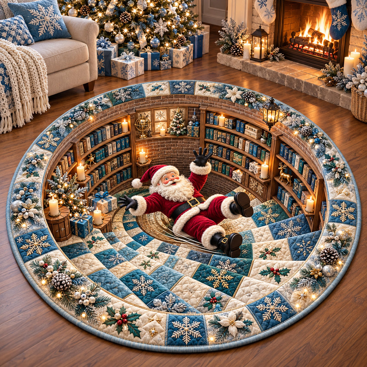 Christmas Santa Vortex Quilted Round Mat GFTOMA15173