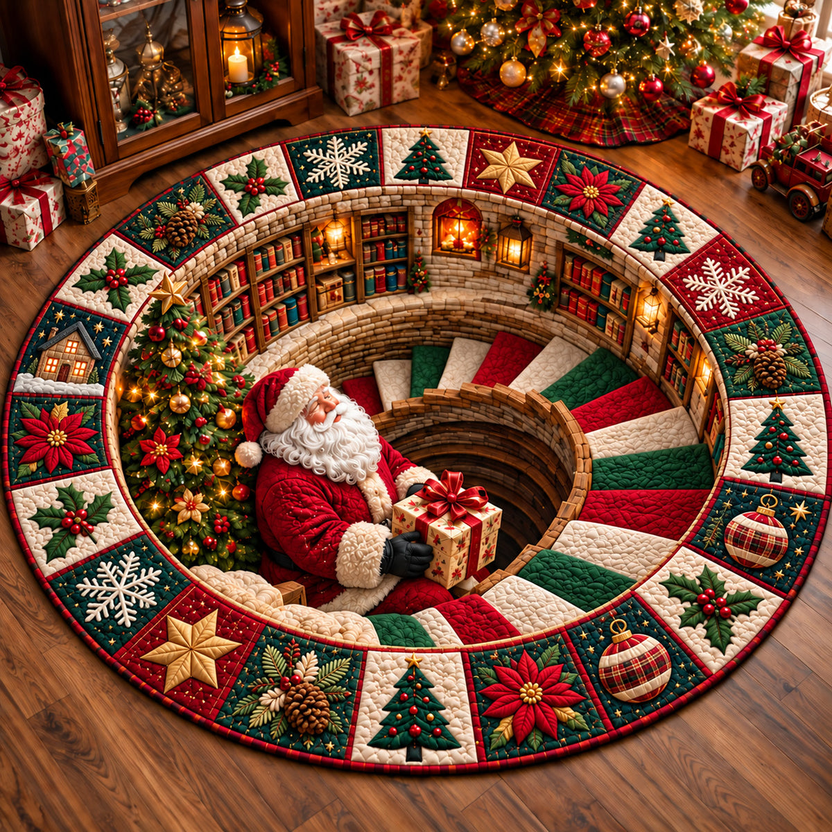 Christmas Santa Vortex Quilted Round Mat GFTOMA15173