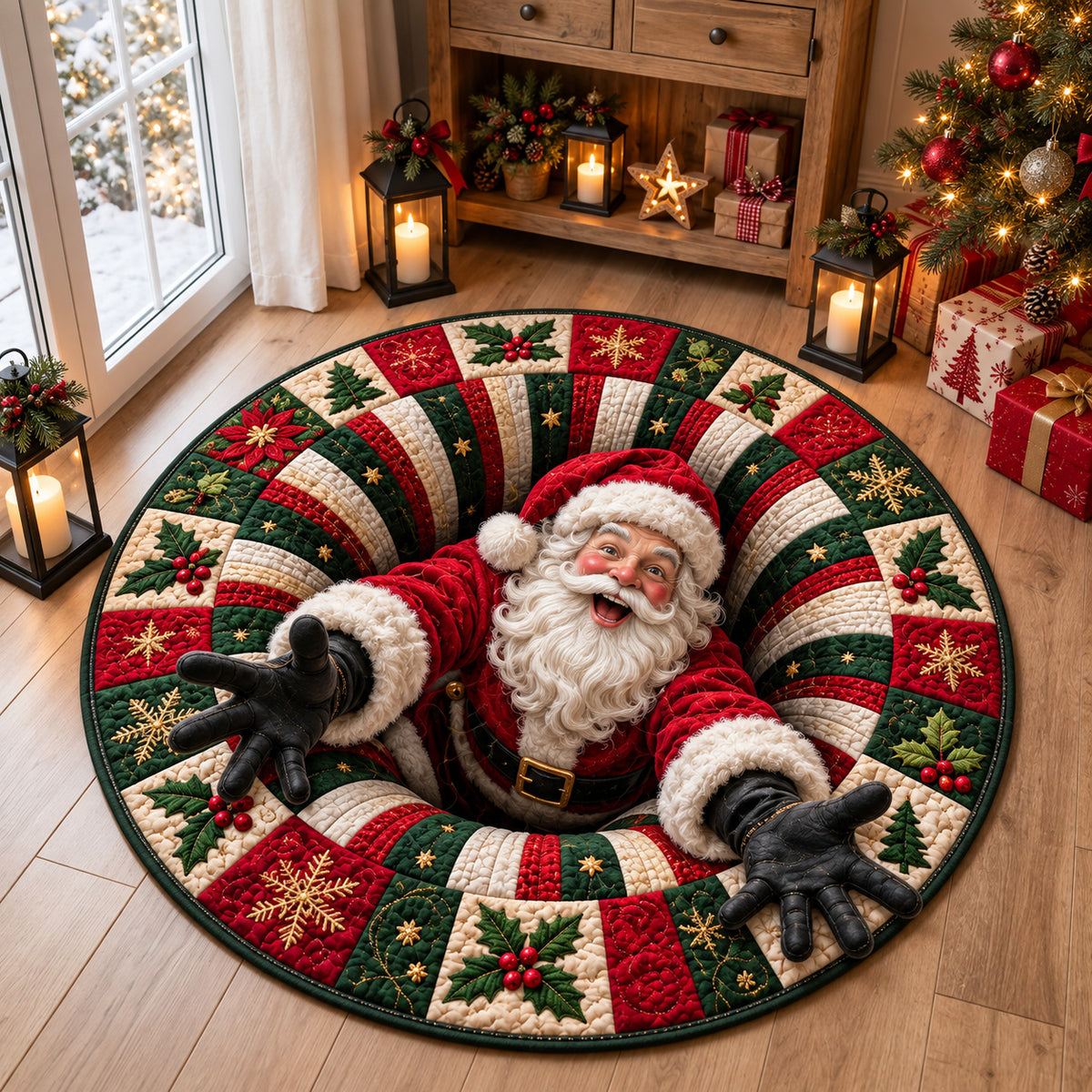 Christmas Santa Vortex Quilted Round Mat GFTOMA15173