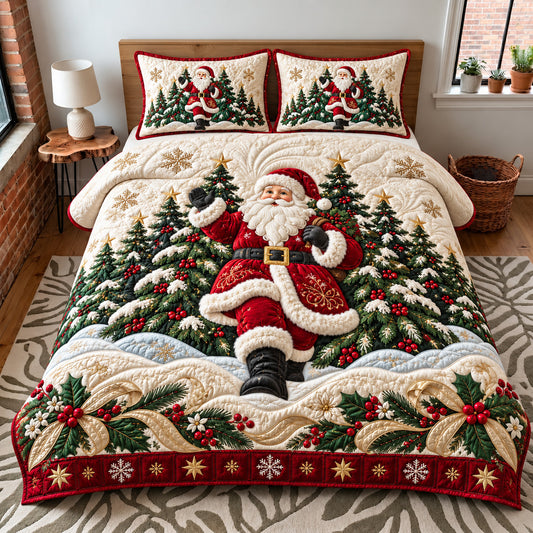Forest Santa 3-Piece Quilted Bedding Set GFTOMA15199