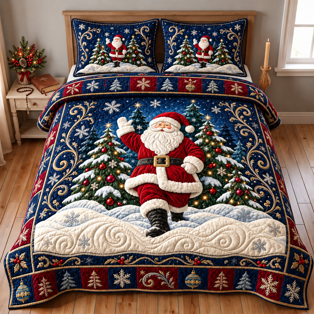Midnight Santa 3-Piece Quilted Bedding Set GFTOMA15201