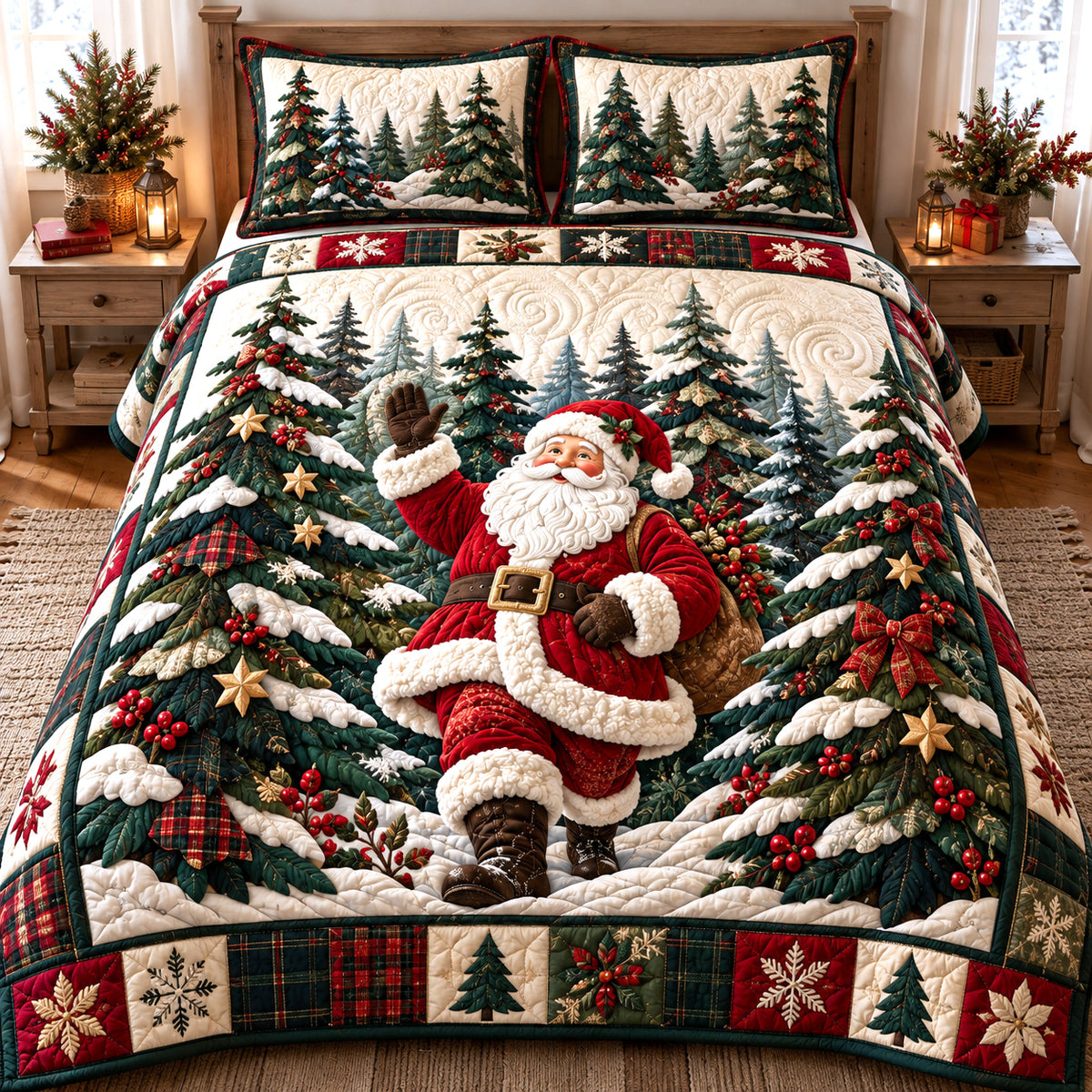 Woodland Santa 3-Piece Quilted Bedding Set GFTOMA15203