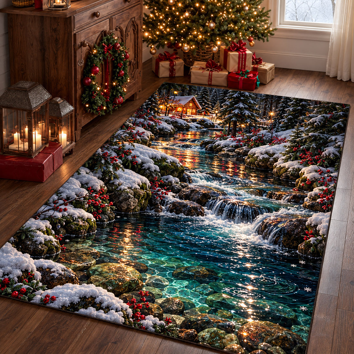 Christmas Winter River Area Rug GFTOMA15226
