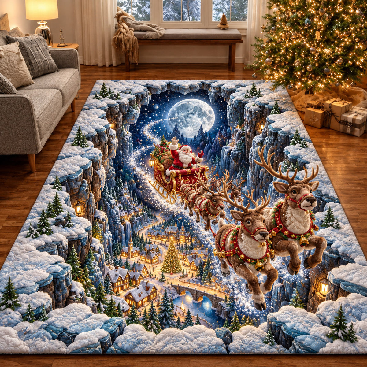 Santa Reindeer Cave Area Rug GFTOMA15233