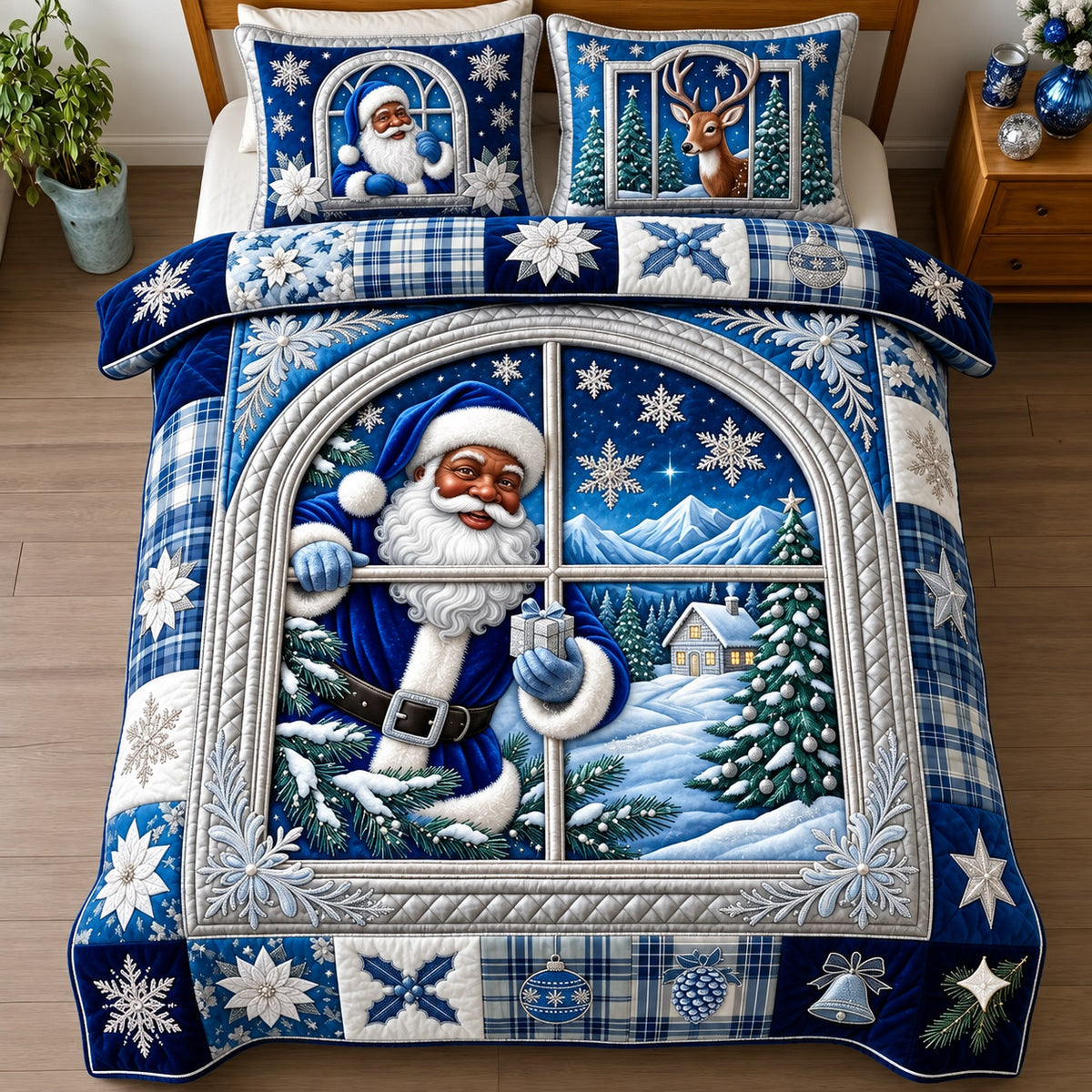 Winter Santa 3-Piece Quilted Bedding Set GFTOMA15234