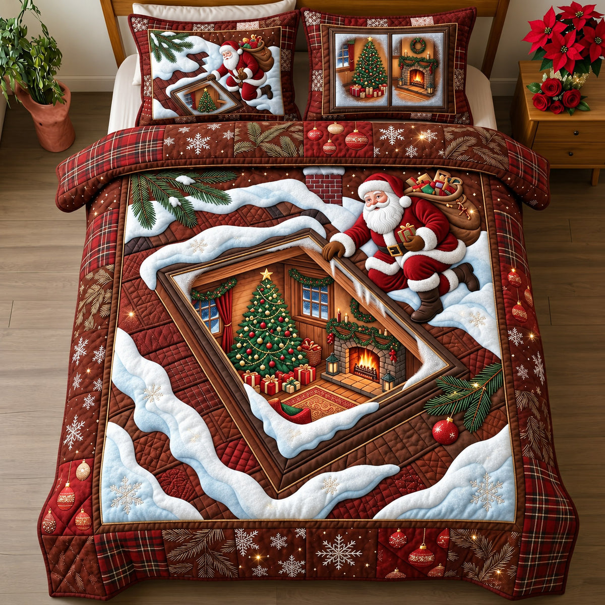 Santa Village 3-Piece Quilted Bedding Set GFTOMA15238