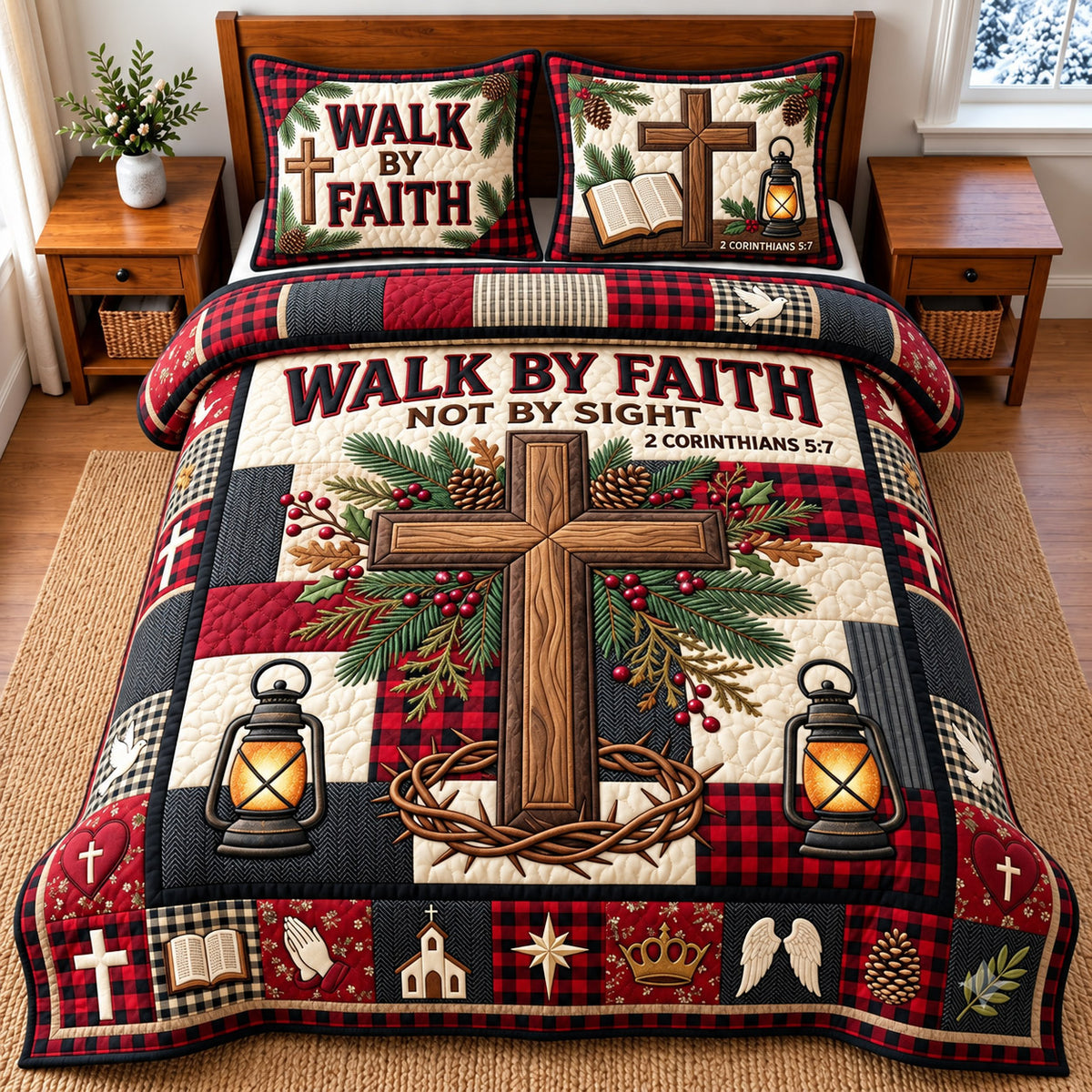 Faith Cross 3-Piece Quilted Bedding Set GFTOMA15245