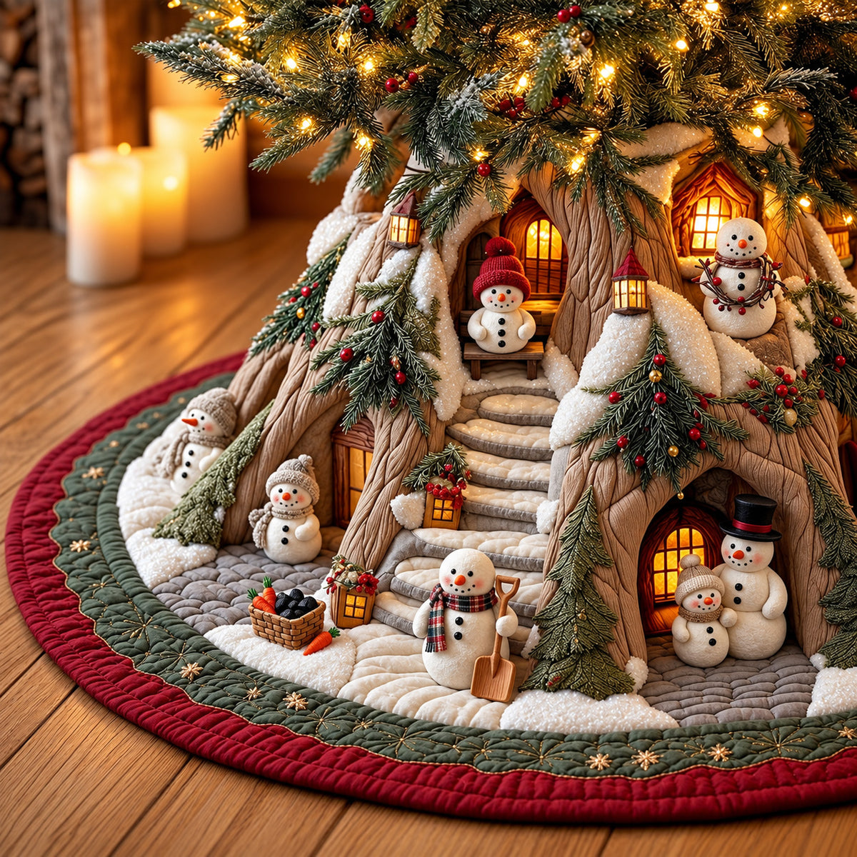 Snowman Cottage Quilted Tree Skirt GFTOMA15251
