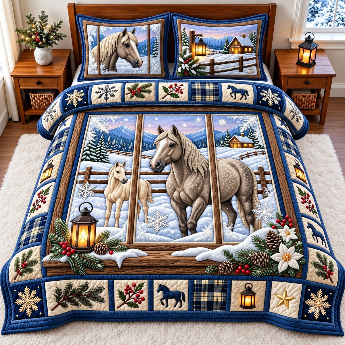 Snowy Horse 3-Piece Quilted Bedding Set GFTOMA15269