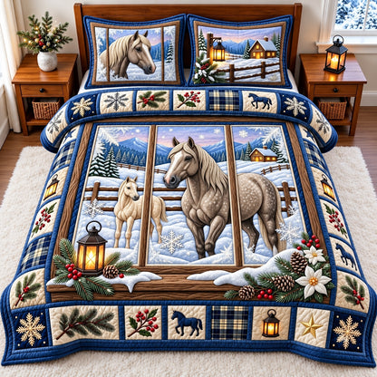 Snowy Horse 3-Piece Quilted Bedding Set GFTOMA15269