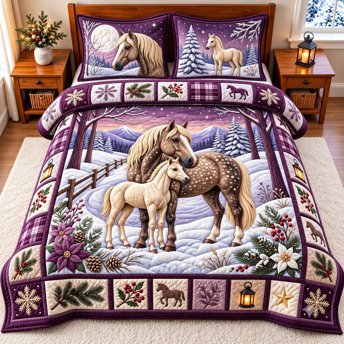 Snowy Horse 3-Piece Quilted Bedding Set GFTOMA15270