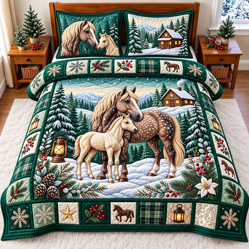 Snowy Horse 3-Piece Quilted Bedding Set GFTOMA15271