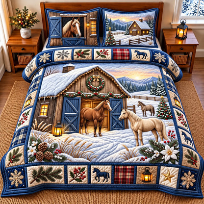 Snowy Horse 3-Piece Quilted Bedding Set GFTOMA15272