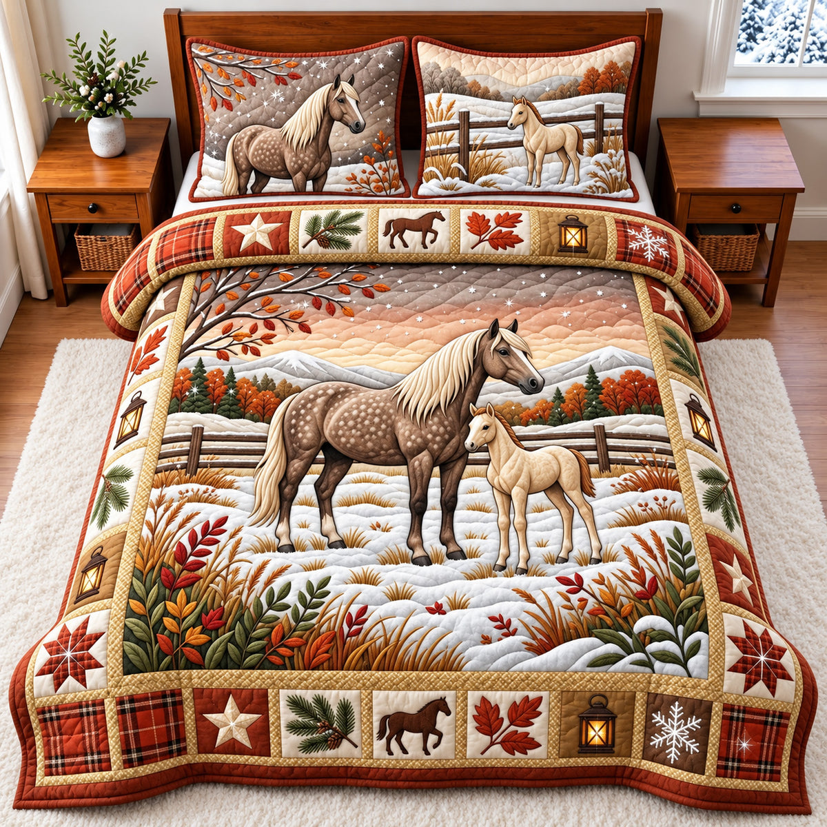 Snowy Horse 3-Piece Quilted Bedding Set GFTOMA15273