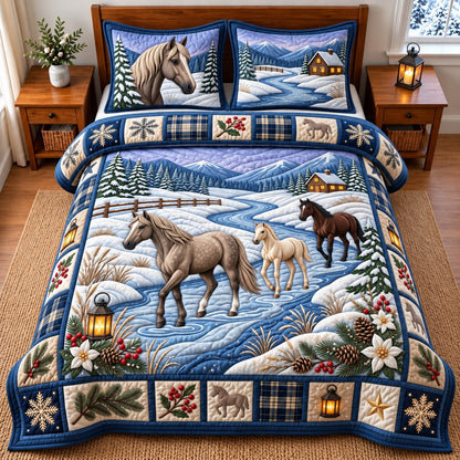 Snowy Horse 3-Piece Quilted Bedding Set GFTOMA15274