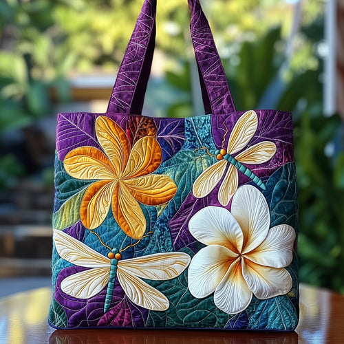 Plumeria Dragonfly Quilted Tote Bag GFTOMA1534