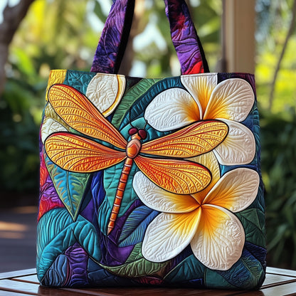 Plumeria Dragonfly Quilted Tote Bag GFTOMA1536