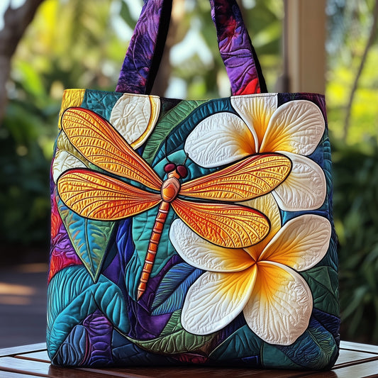Plumeria Dragonfly Quilted Tote Bag GFTOMA1536