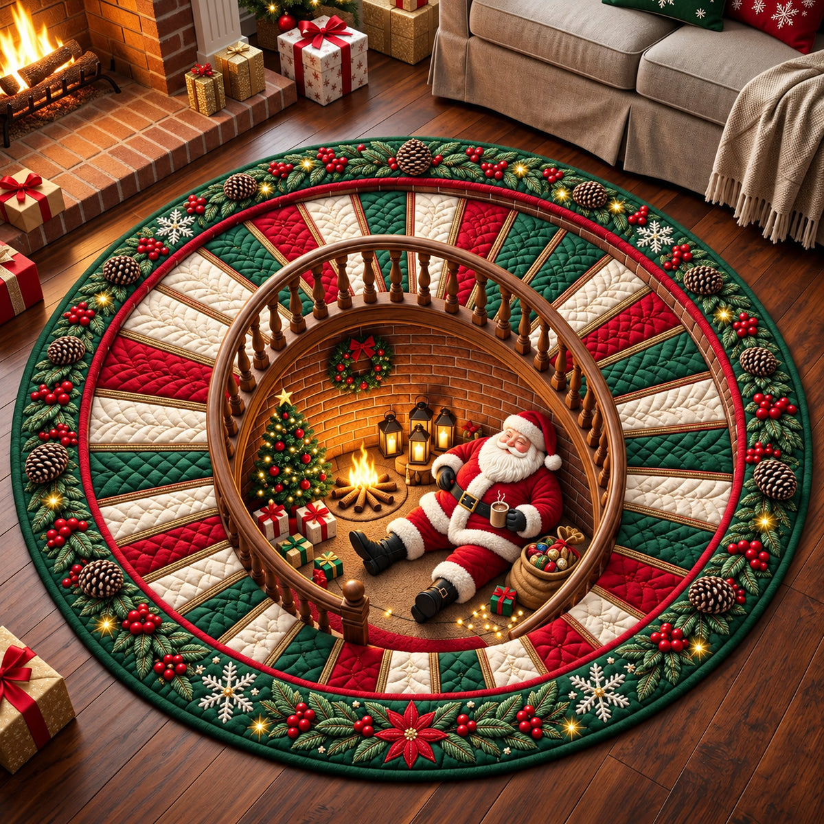 Santa Tunnel Quilted Round Mat GFTOMA15375