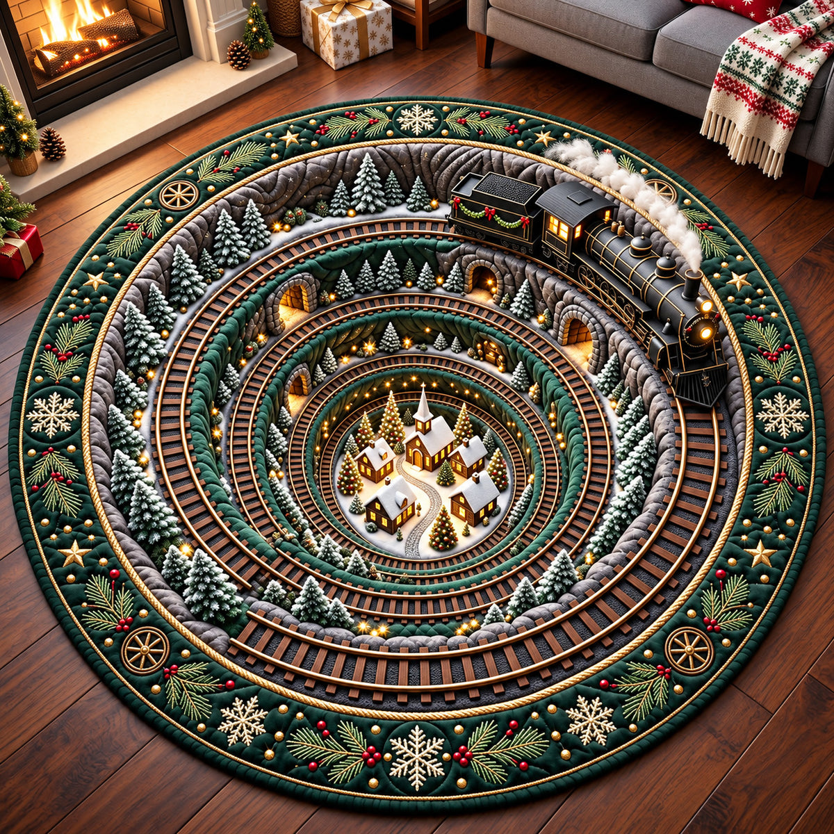 Christmas Railway Quilted Round Mat GFTOMA15383