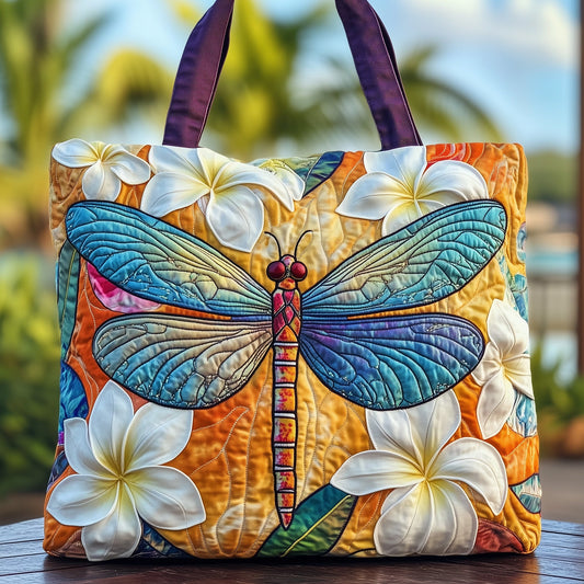 Plumeria Dragonfly Quilted Tote Bag GFTOMA1539
