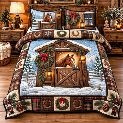 Snowy Horse 3-Piece Quilted Bedding Set GFTOMA15408