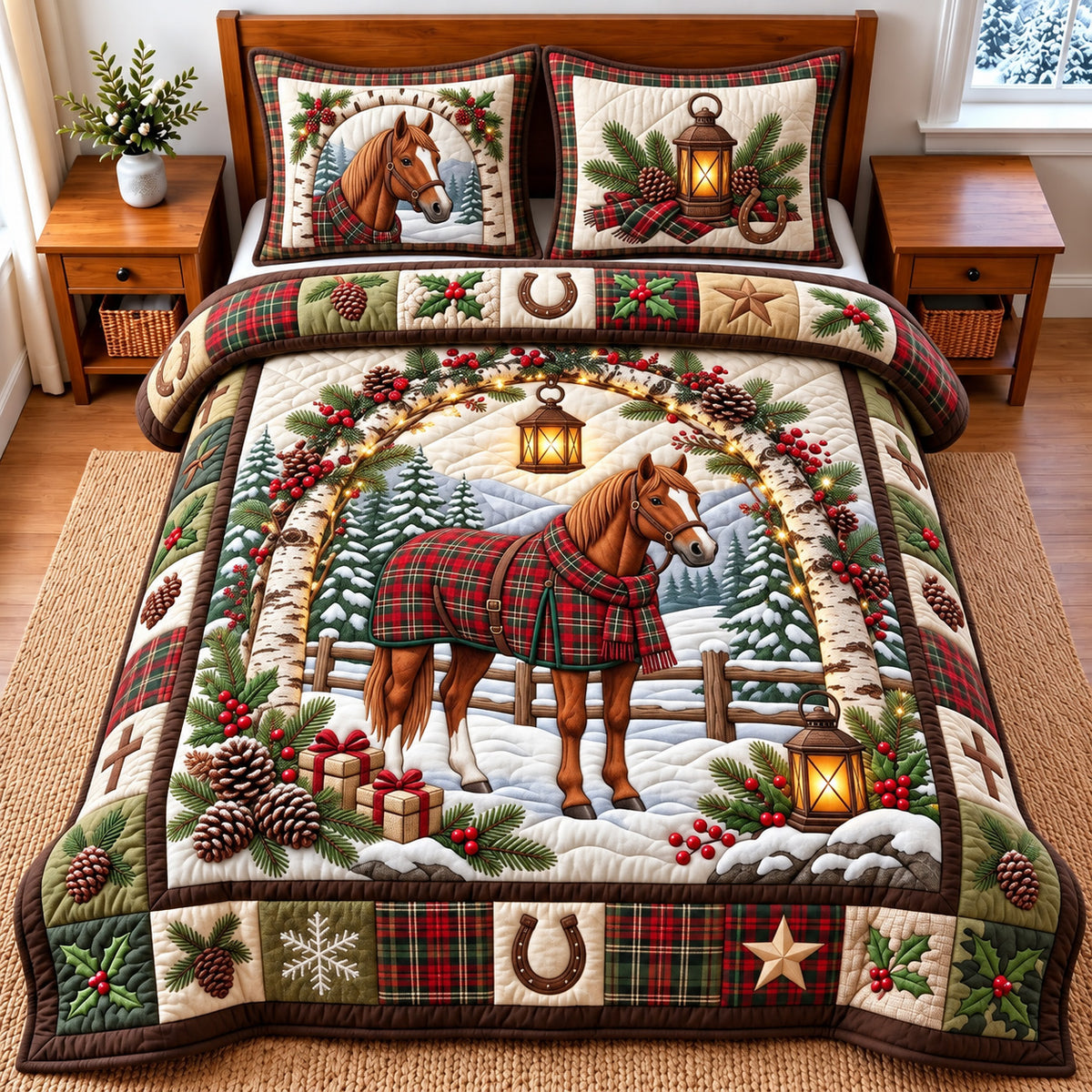 Snowy Horse 3-Piece Quilted Bedding Set GFTOMA15409