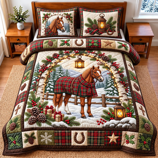 Snowy Horse 3-Piece Quilted Bedding Set GFTOMA15409