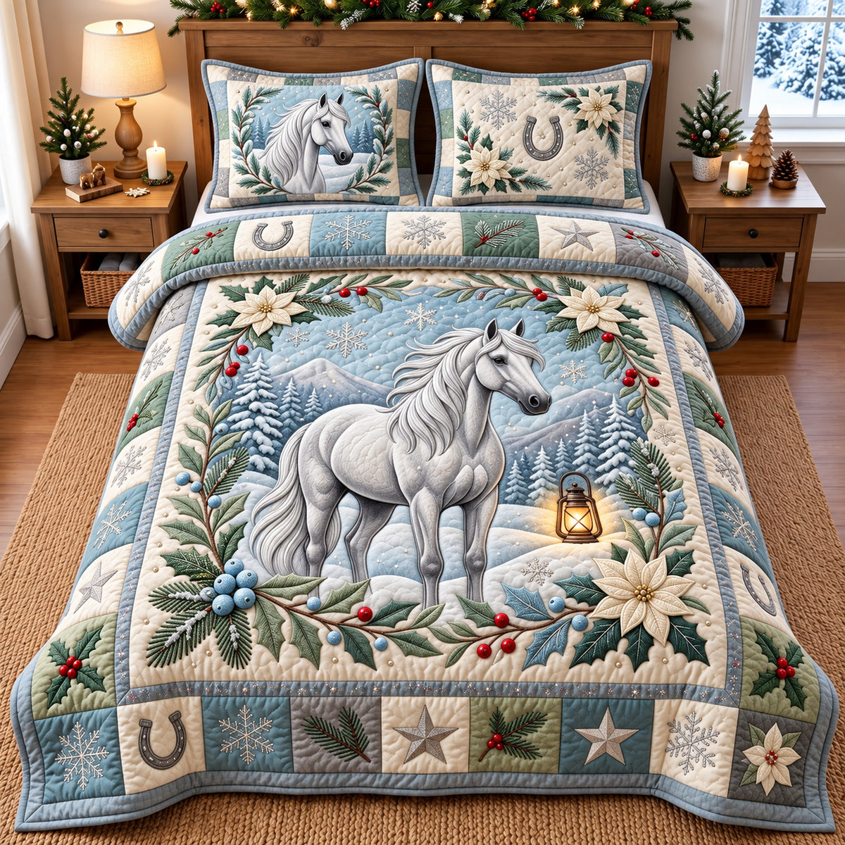 Snowy Horse 3-Piece Quilted Bedding Set GFTOMA15410