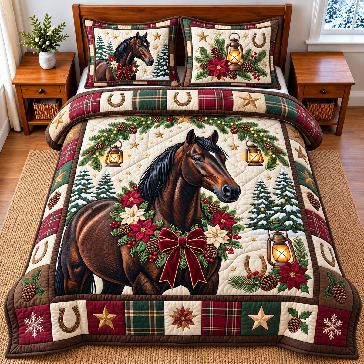 Snowy Horse 3-Piece Quilted Bedding Set GFTOMA15411