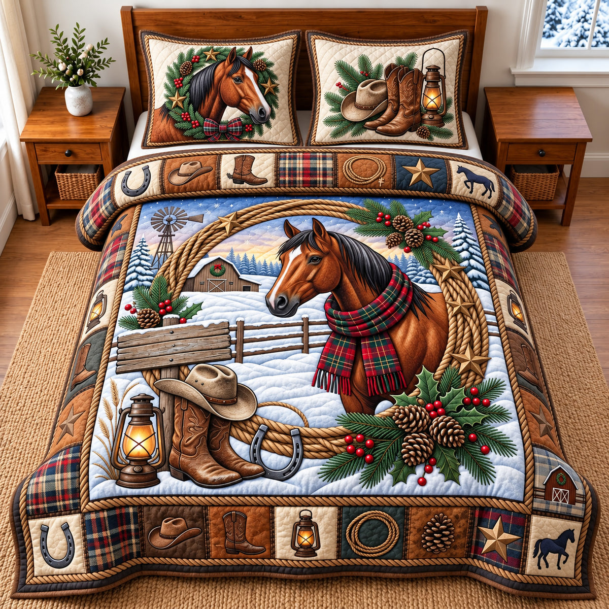 Snowy Horse 3-Piece Quilted Bedding Set GFTOMA15412