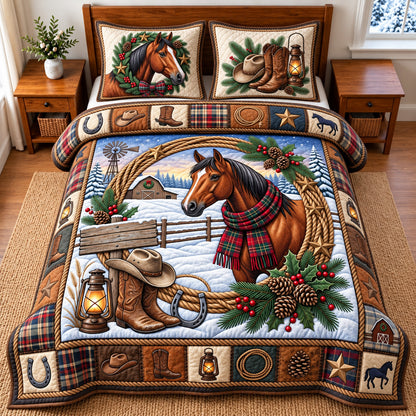 Snowy Horse 3-Piece Quilted Bedding Set GFTOMA15412