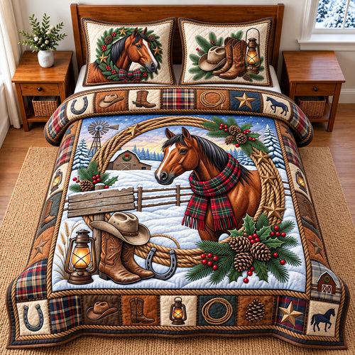 Snowy Horse 3-Piece Quilted Bedding Set GFTOMA15412