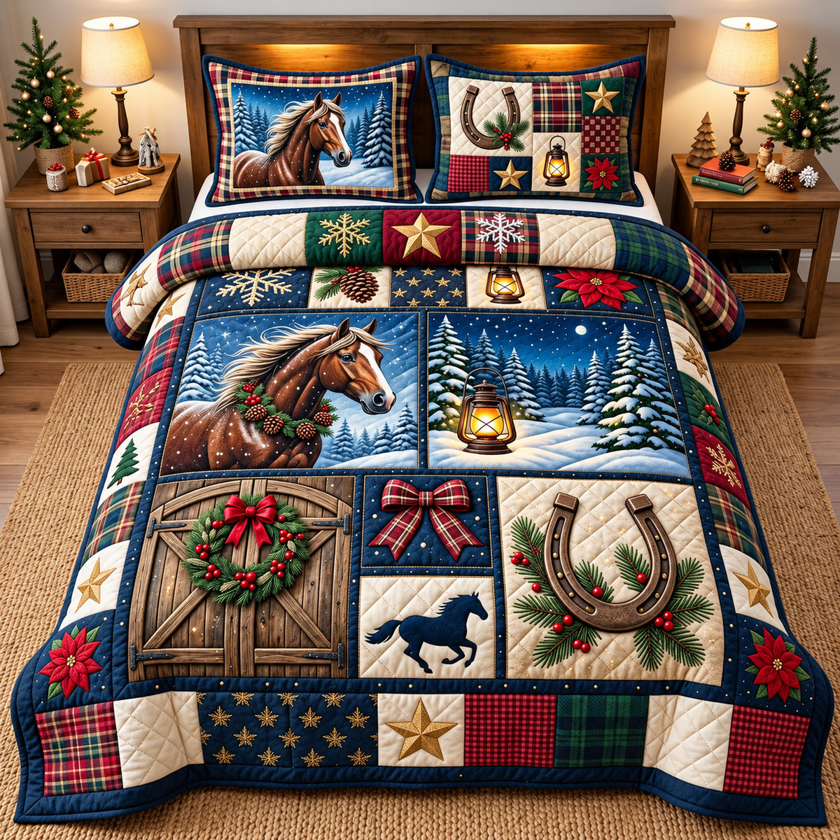 Snowy Horse 3-Piece Quilted Bedding Set GFTOMA15413