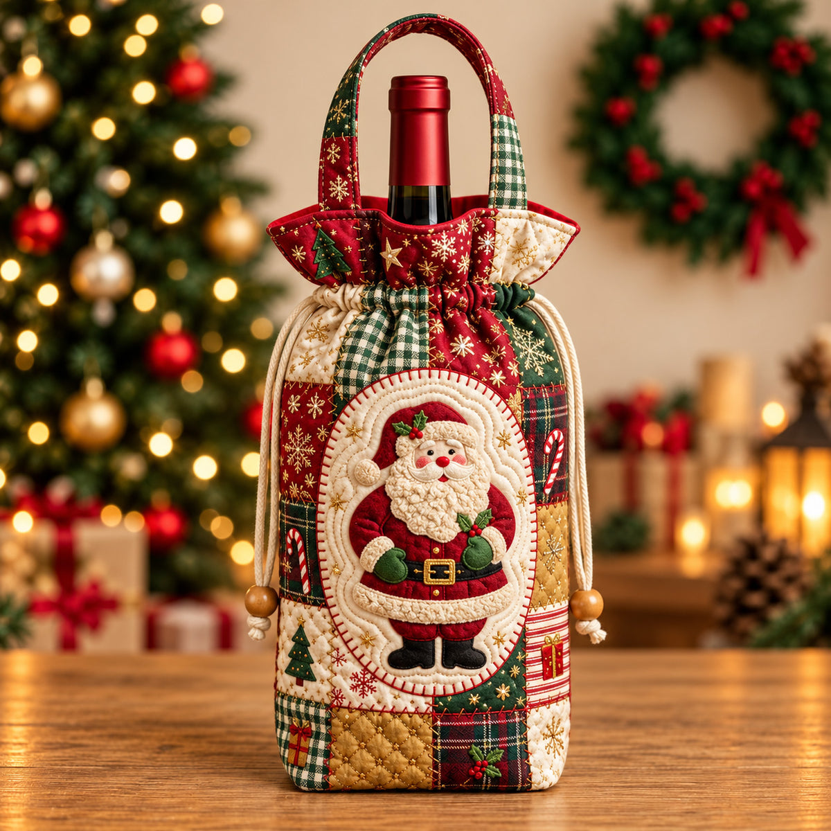 Plaid Santa Quilted Bottle Carrier Bag GFTOMA15463