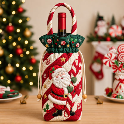 Candy Cane Santa Quilted Bottle Carrier Bag GFTOMA15466