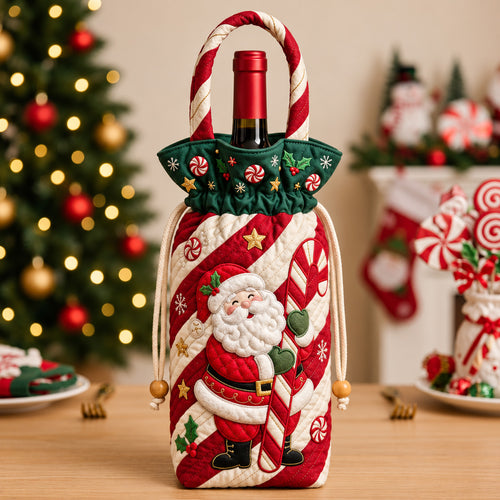 Candy Cane Santa Quilted Bottle Carrier Bag GFTOMA15466