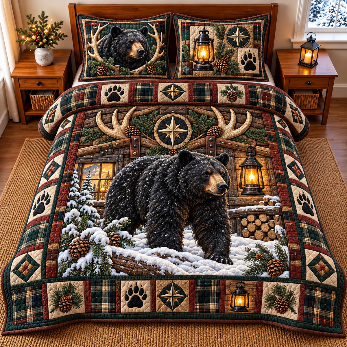 Winter Bear 3-Piece Quilted Bedding Set GFTOMA15468
