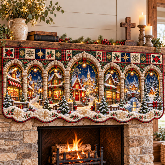 Christmas Village Quilted Mantel Scarf GFTOMA15475