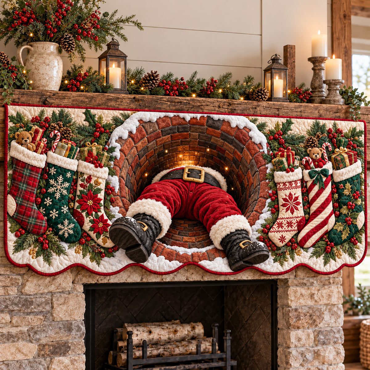 Santa Chimney Quilted Mantel Scarf GFTOMA15479