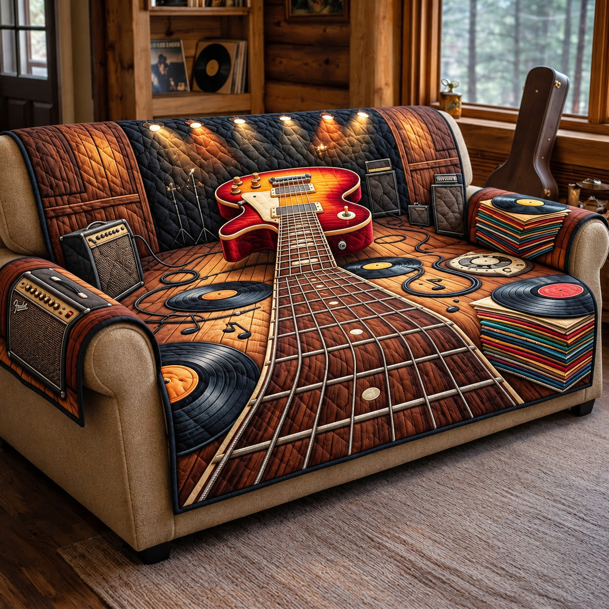 Rock Guitar Quilted Sofa Cover GFTOMA15499