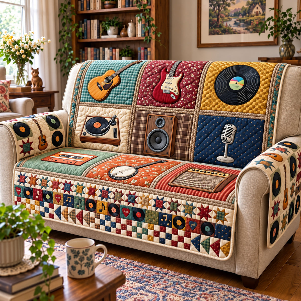 Music Patchwork Quilted Sofa Cover GFTOMA15503